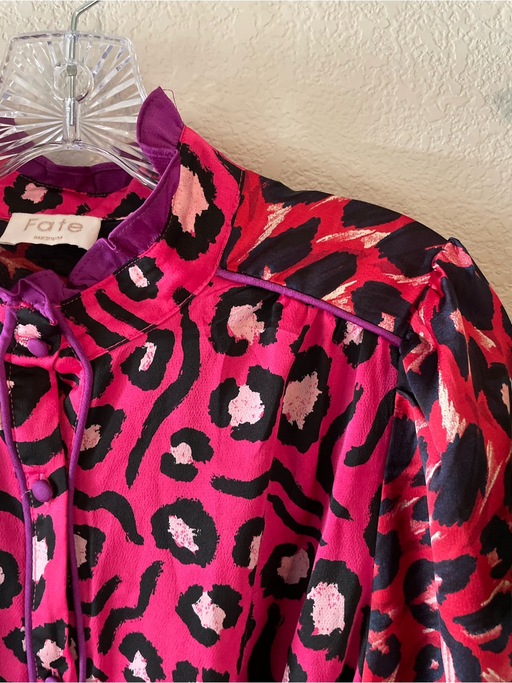 Fate Girls' Hot Pink, Black & Light Pink Leopard Blazer
